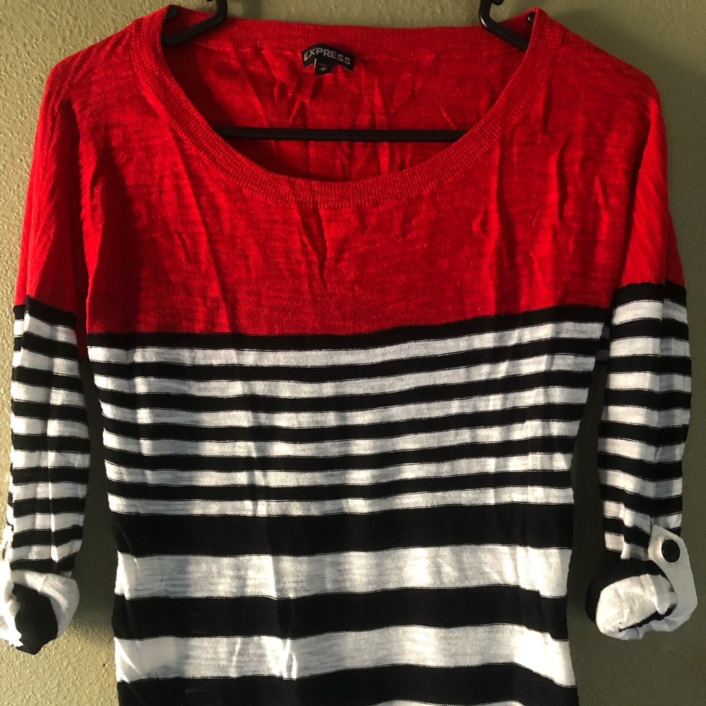 Express striped slub style button sleeve XS
